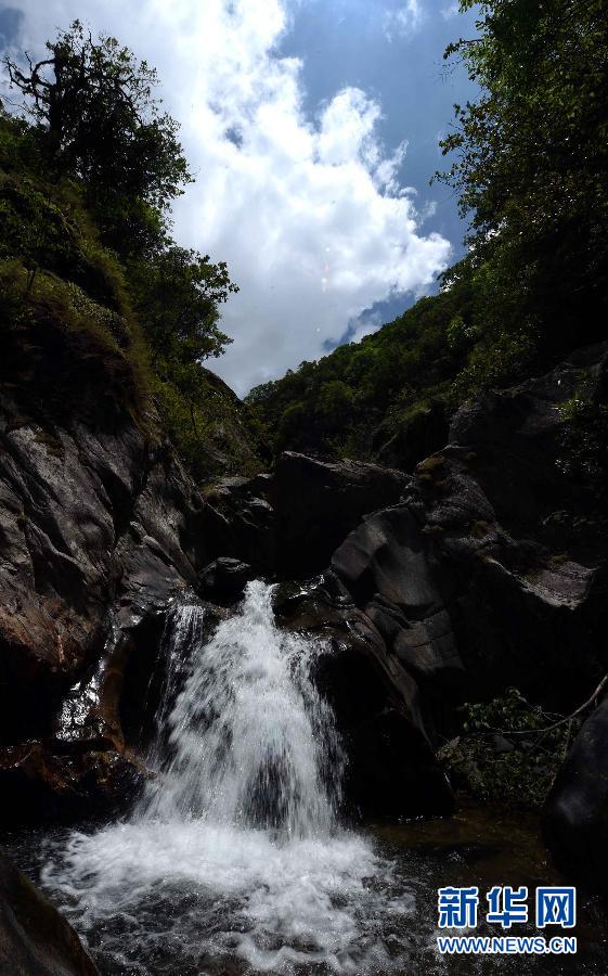 镇沅千家寨峡谷中的瀑布(6月4日摄).
