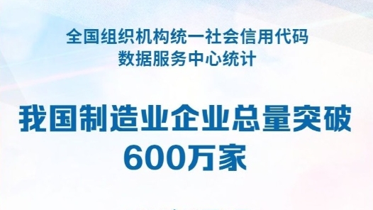 我国制造业企业总量突破600万家 与2023年底相比增长5.53%