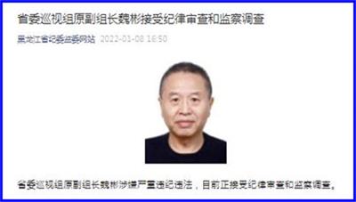 黑龙江省委巡视组原副组长魏彬接受纪律审查和监察调查