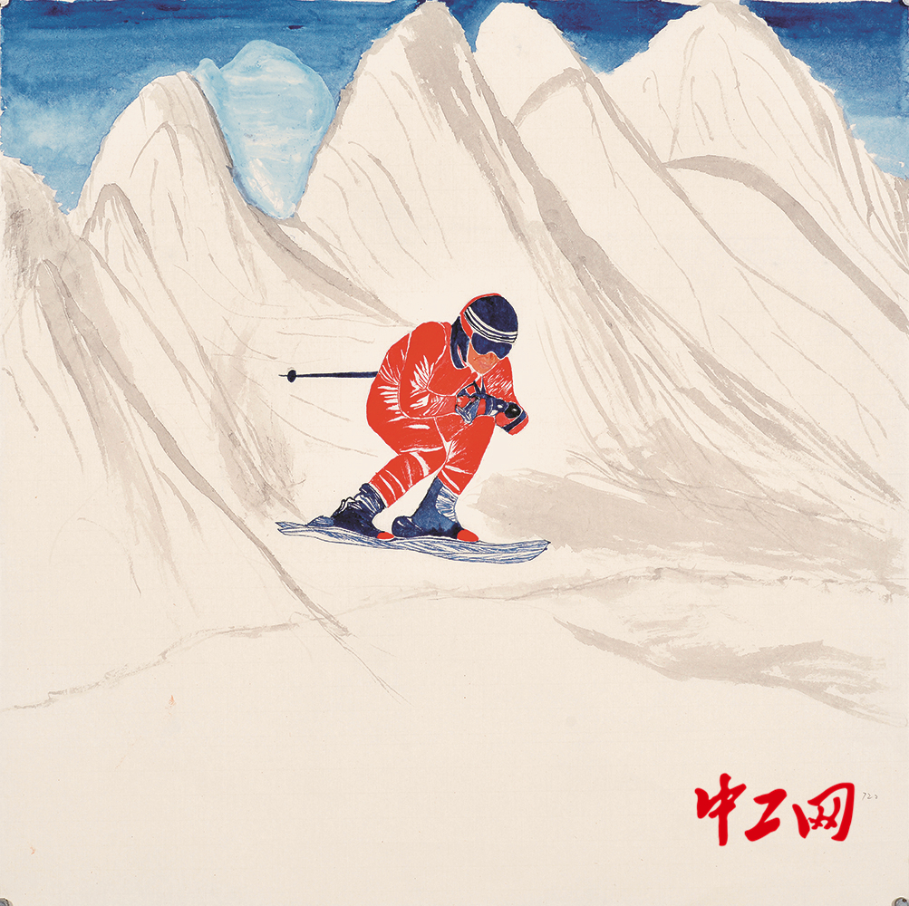 奥运滑雪绘画图片