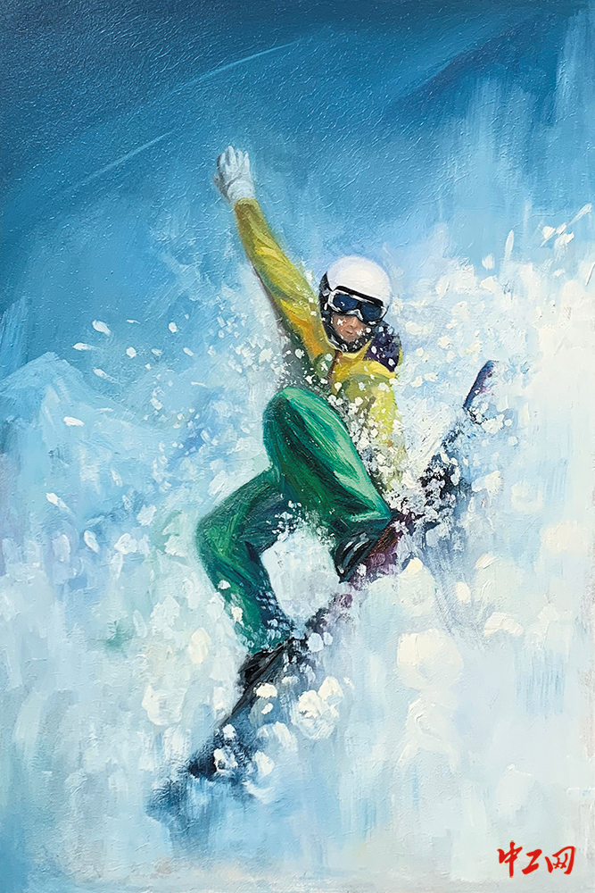 冬奥会美术画滑雪图片