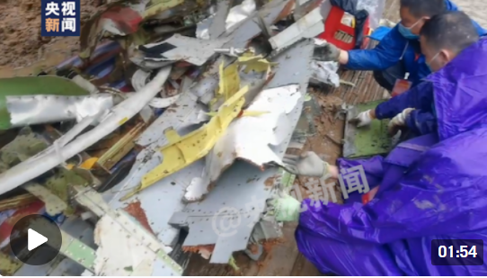 321东航飞行事故搜集到的疑似飞机碎片有序摆放在核心区外部空地