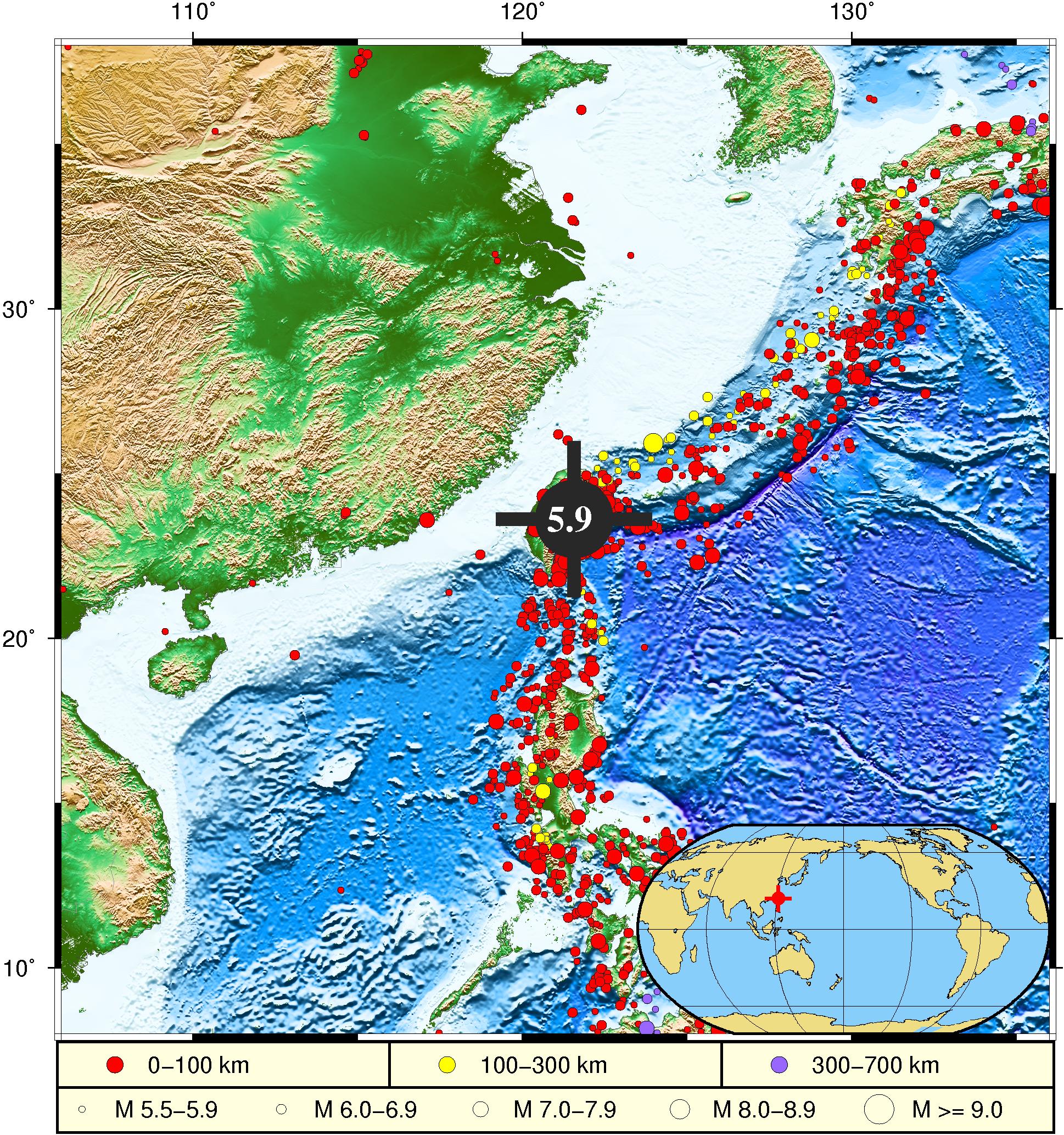 中國臺灣海域59級地震據初步參數判斷本次不會引發海嘯