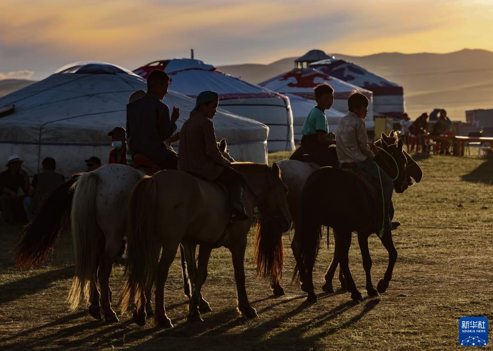 蒙古国游牧民族世界文化节上的马术表演